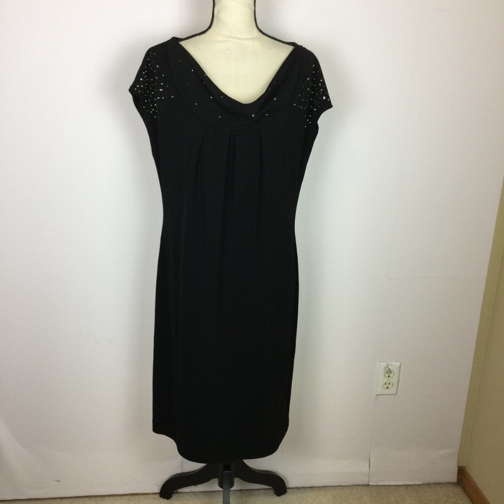Suzi Chin For Maggy Boutique Dress Sz 16 Womans Black Knit Cap Sleeve Cowl Neck